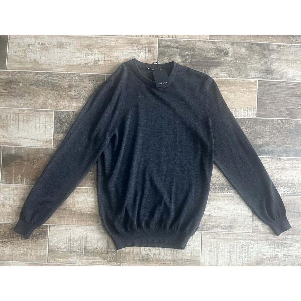 $2,195 NWT Kiton Napoli Charcoal Crewneck Pullover 100% Wool Sweater Size 50/M